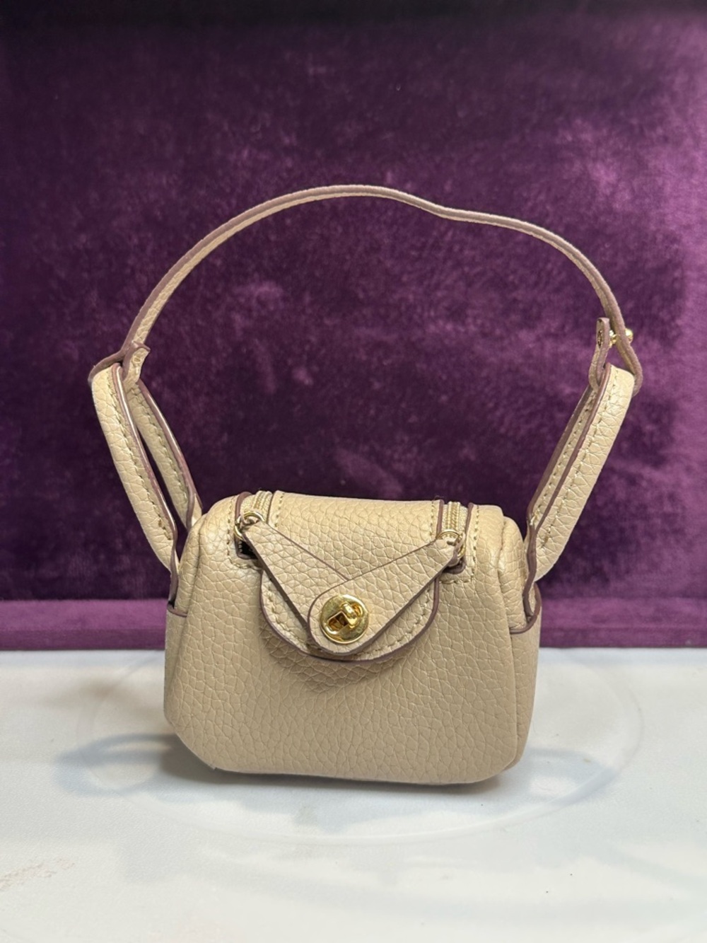 Mini Cream Pebbled Leather Crossbody Bag Gold Hardware Turn Lock Flap
